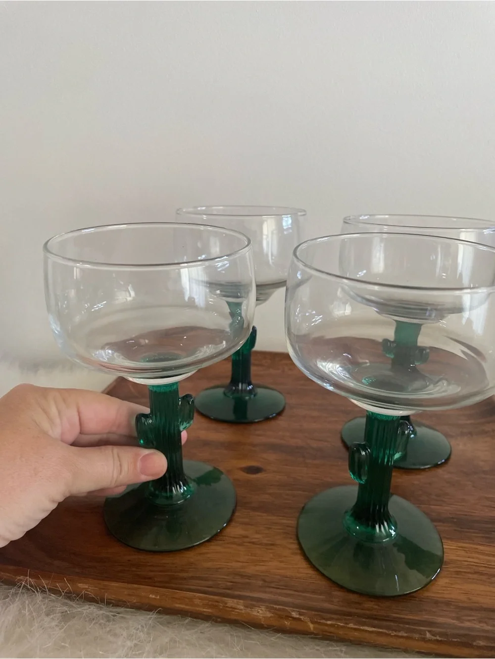 Vintage Green Cactus Stem Goblets - Set of 4 Libby Margarita glasses